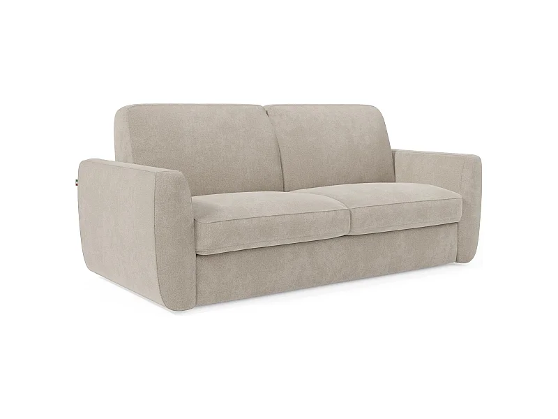 Leonida Abziehbares Schlafsofa mit Matratze H18 cm und Kissenfach aus abwaschbarem Stoff 222 cm Creme