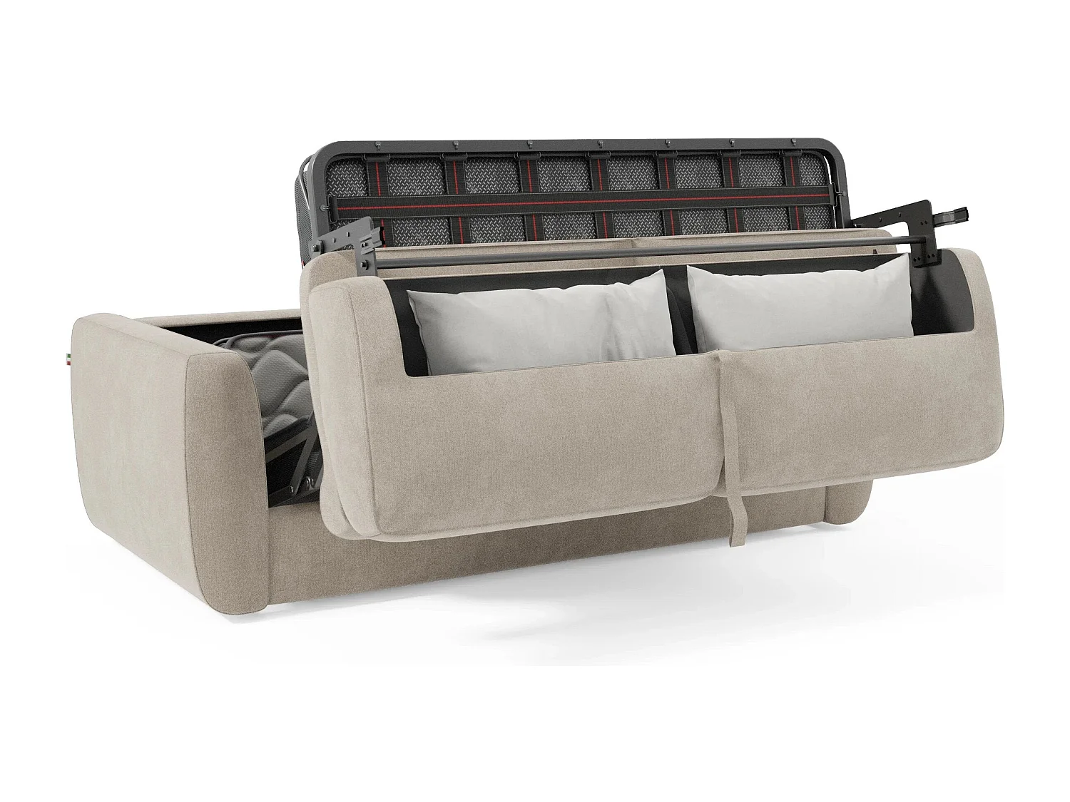 Leonida Divano letto sfoderabile e materasso H18 cm - vano portaguanciali in tessuto Smacchiabile T23 222 cm panna