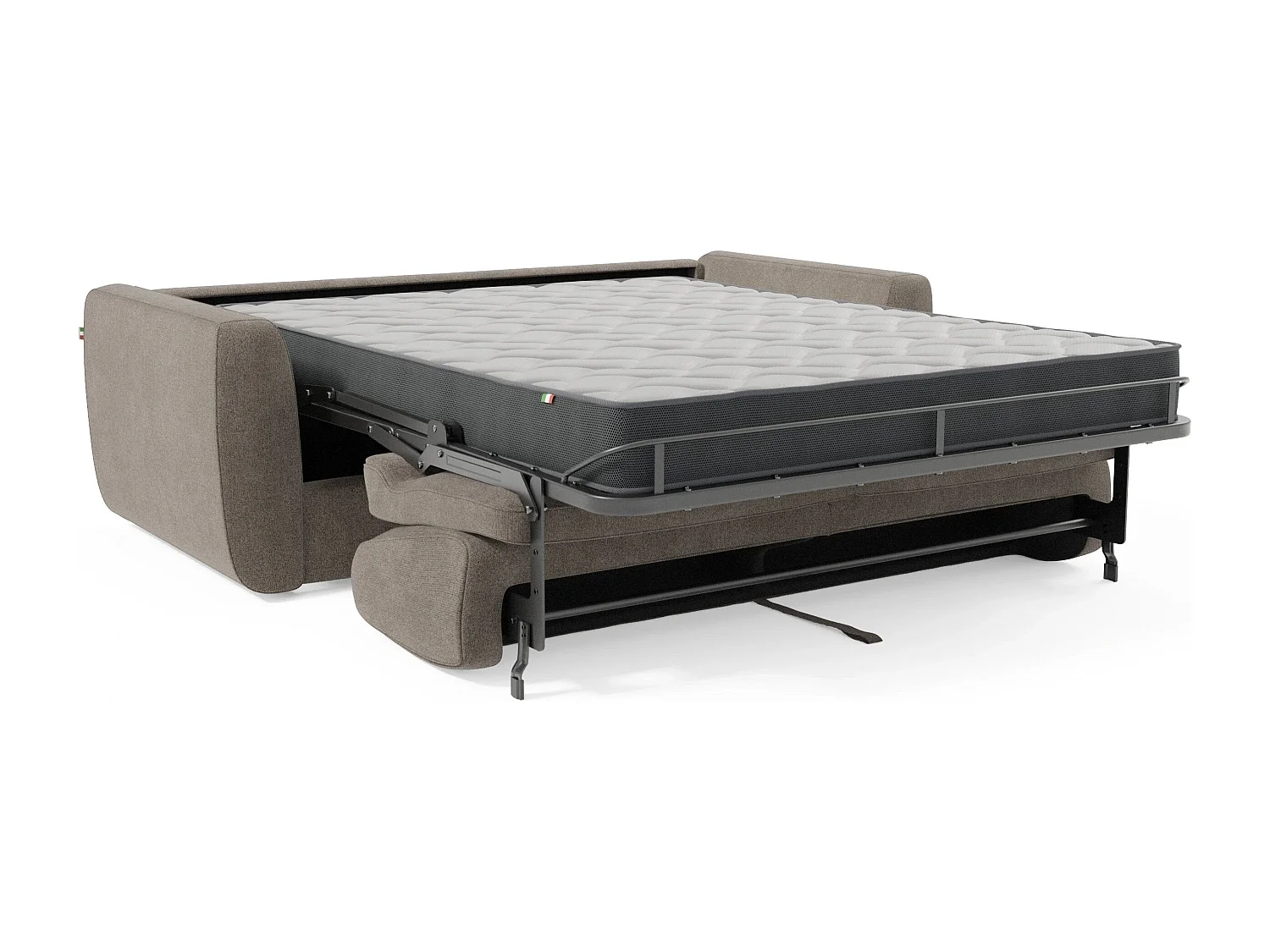 Leonida Divano letto sfoderabile e materasso H18 cm - vano portaguanciali in tessuto Smacchiabile T23 222 cm talpa