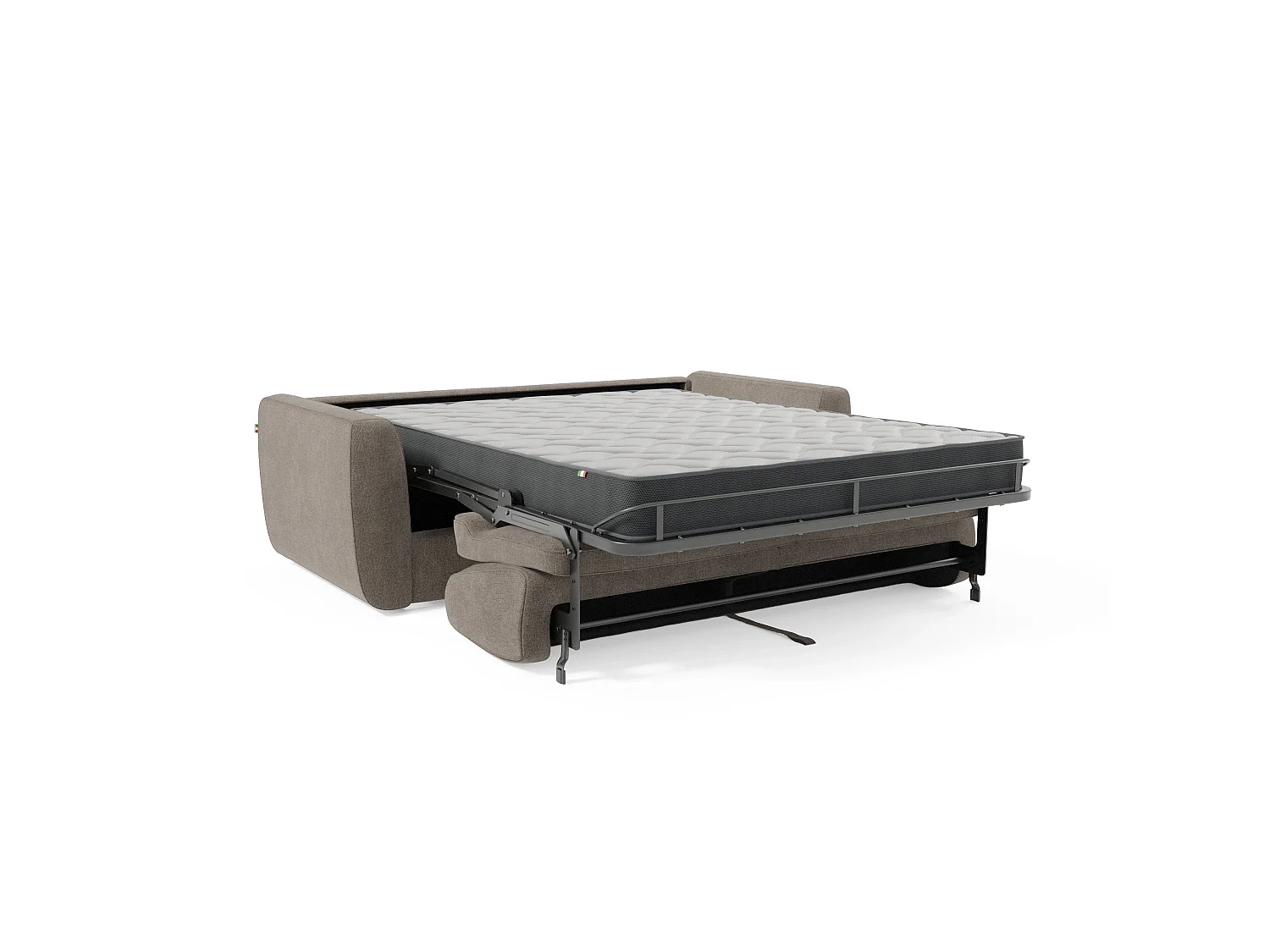 Leonida Abziehbares Schlafsofa mit Matratze H18 cm und Kissenfach aus abwaschbarem Stoff 222 cm Graubeige