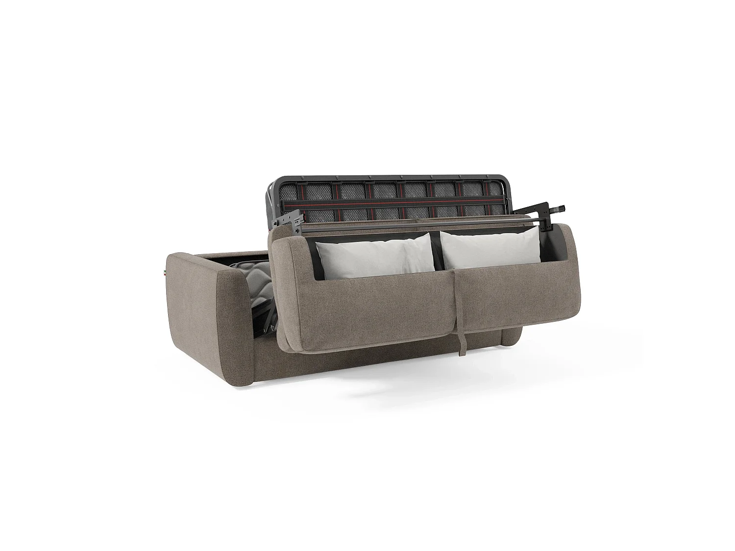 Leonida Abziehbares Schlafsofa mit Matratze H18 cm und Kissenfach aus abwaschbarem Stoff 222 cm Graubeige
