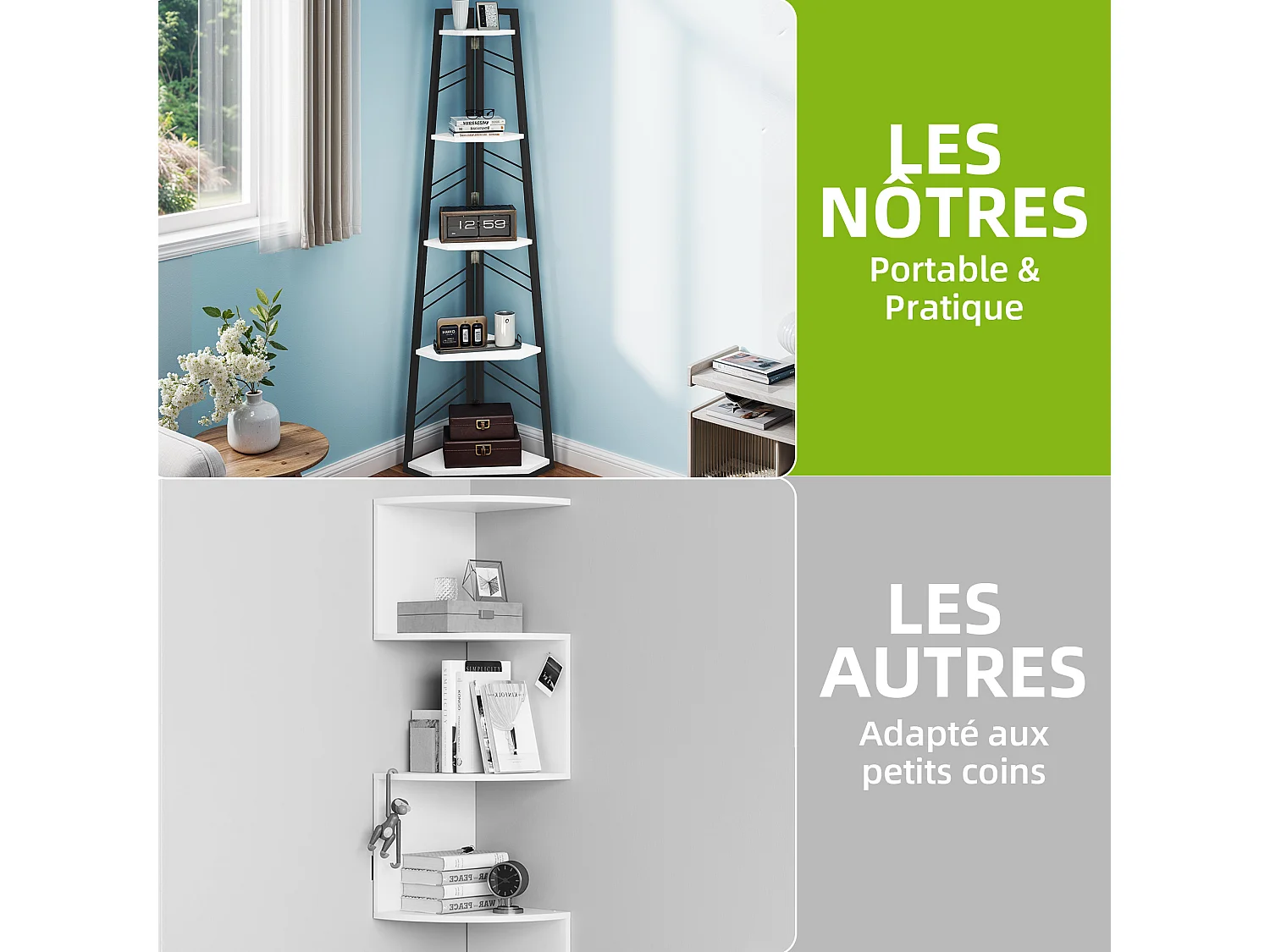 Étagère d'angle à 5 niveaux - Bibliothèque d'angle moderne sur pied - Étagère d'exposition ouverte en bois - Blanc