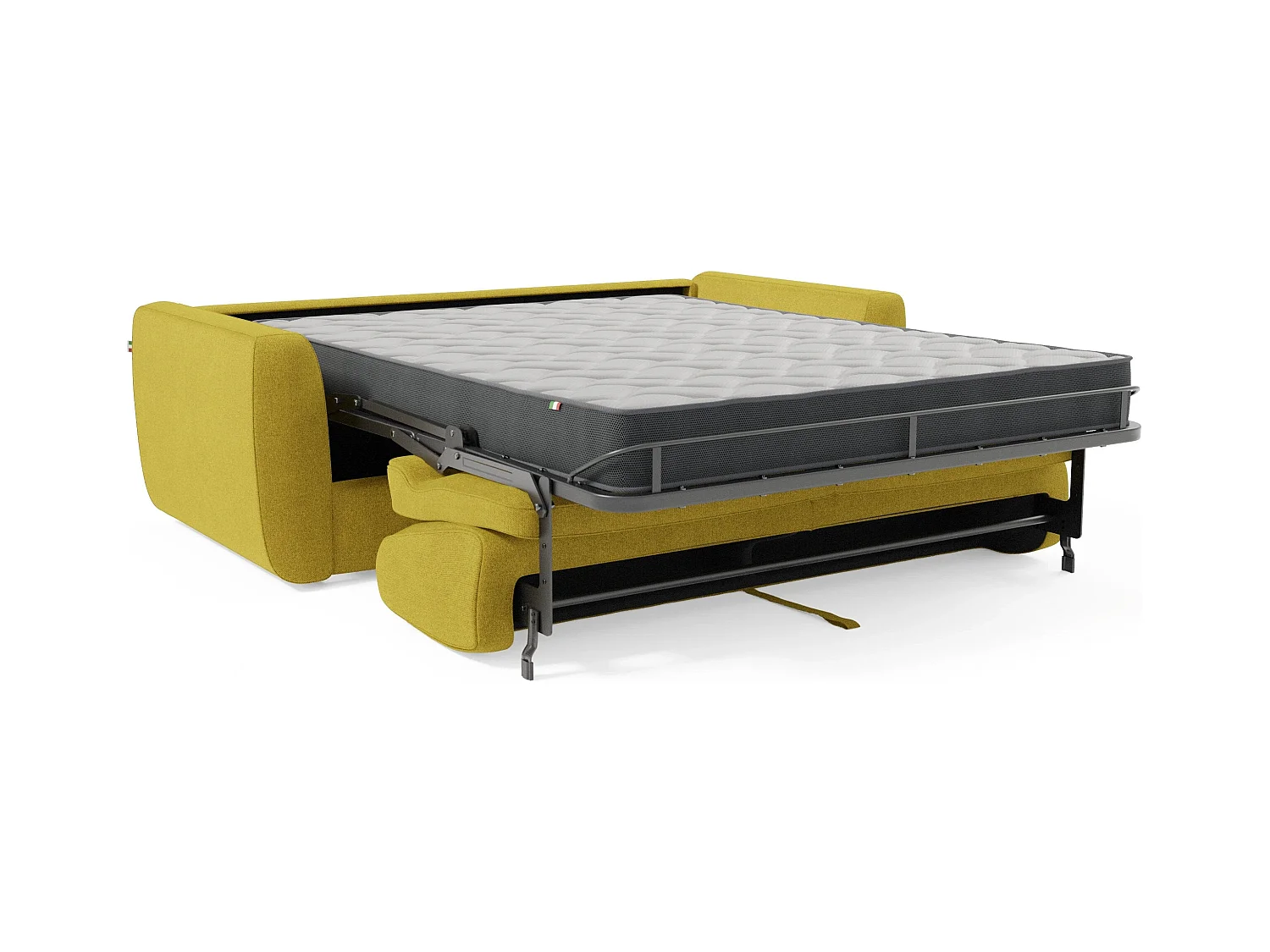 Leonida Canapé convertible déhoussable et matelas H18 cm - coffre à oreiller détachable 222 cm jaune