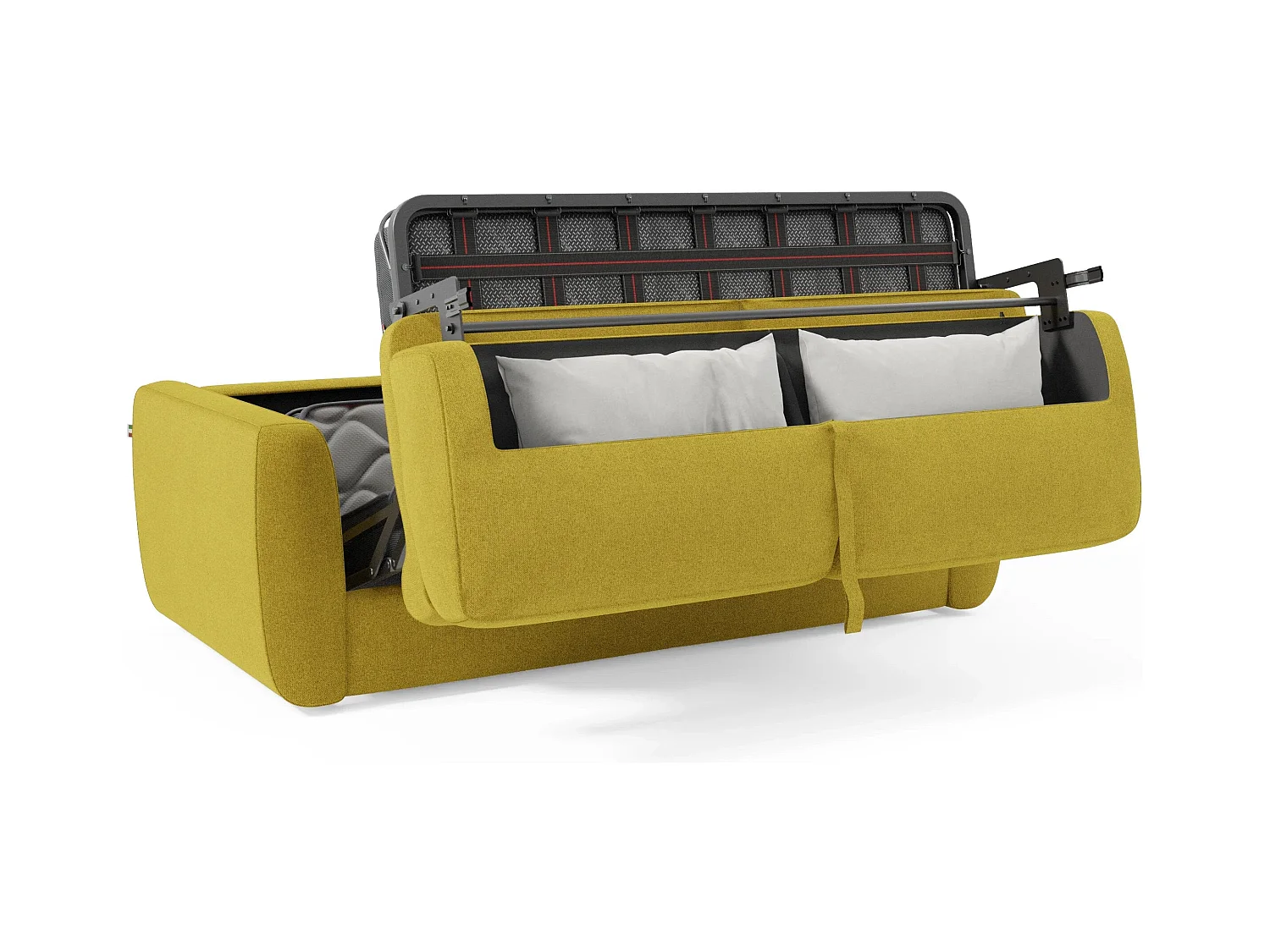 Leonida Canapé convertible déhoussable et matelas H18 cm - coffre à oreiller détachable 222 cm jaune
