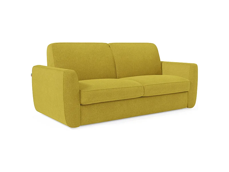 Leonida Abziehbares Schlafsofa mit Matratze H18 cm und Kissenfach aus abwaschbarem Stoff 202 cm Gelb