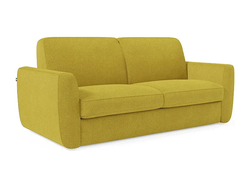 Leonida Canapé convertible déhoussable et matelas H18 cm - coffre à oreiller détachable 202 cm jaune