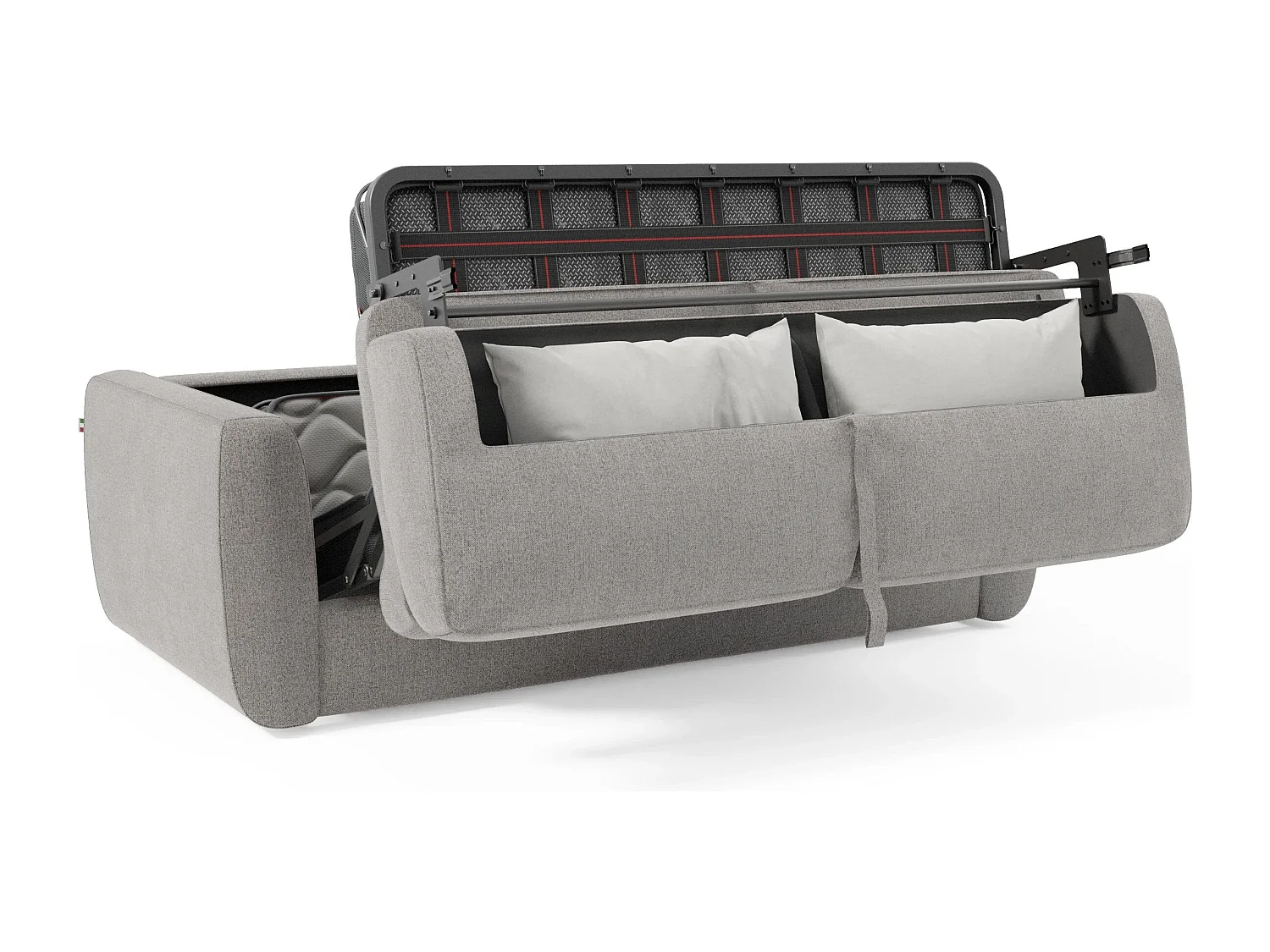 Leonida Canapé convertible déhoussable et matelas H18 cm - coffre à oreiller détachable 202 cm gris