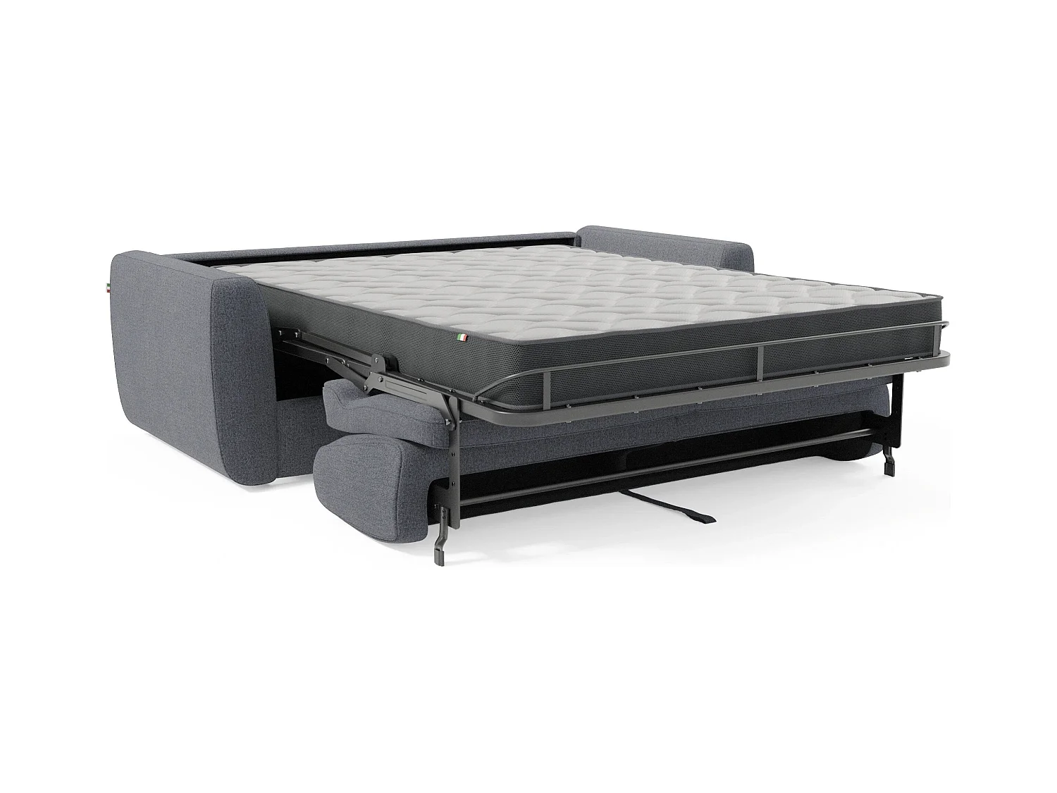 Leonida Canapé convertible déhoussable et matelas H18 cm - coffre à oreiller détachable 222 cm bleu