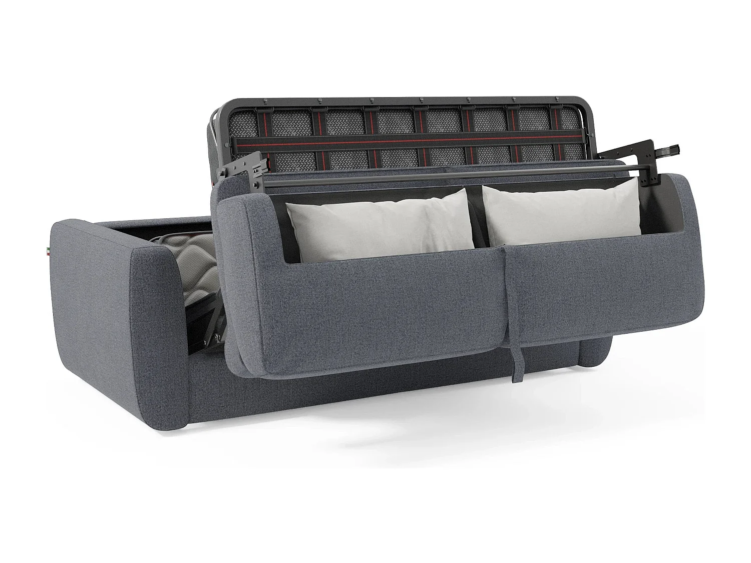 Leonida Canapé convertible déhoussable et matelas H18 cm - coffre à oreiller détachable 222 cm bleu