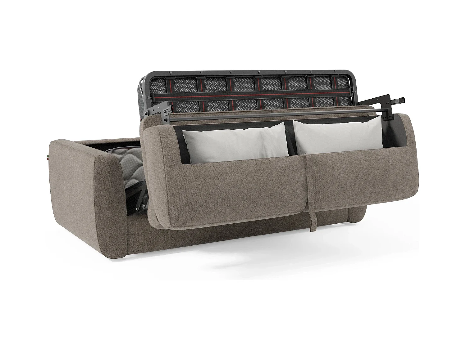 Leonida Canapé convertible déhoussable et matelas H18 cm - coffre à oreiller détachable 202 cm taupe