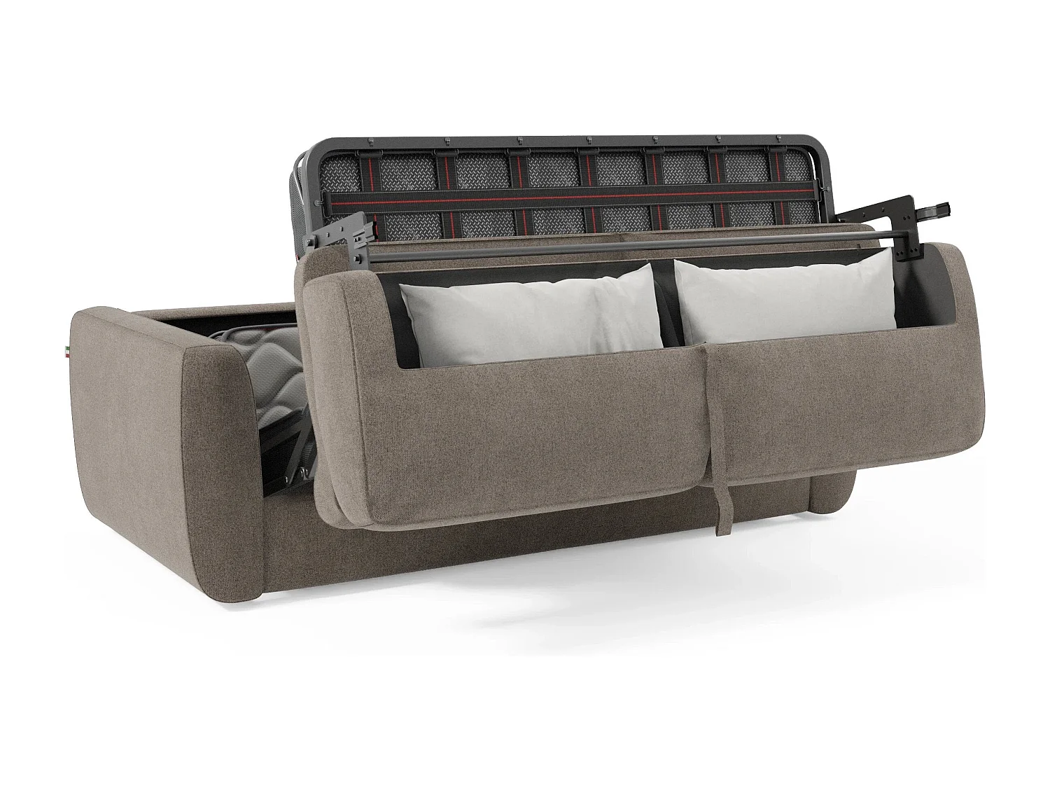 Leonida Divano letto sfoderabile e materasso H18 cm - vano portaguanciali in tessuto Smacchiabile T23 202 cm talpa