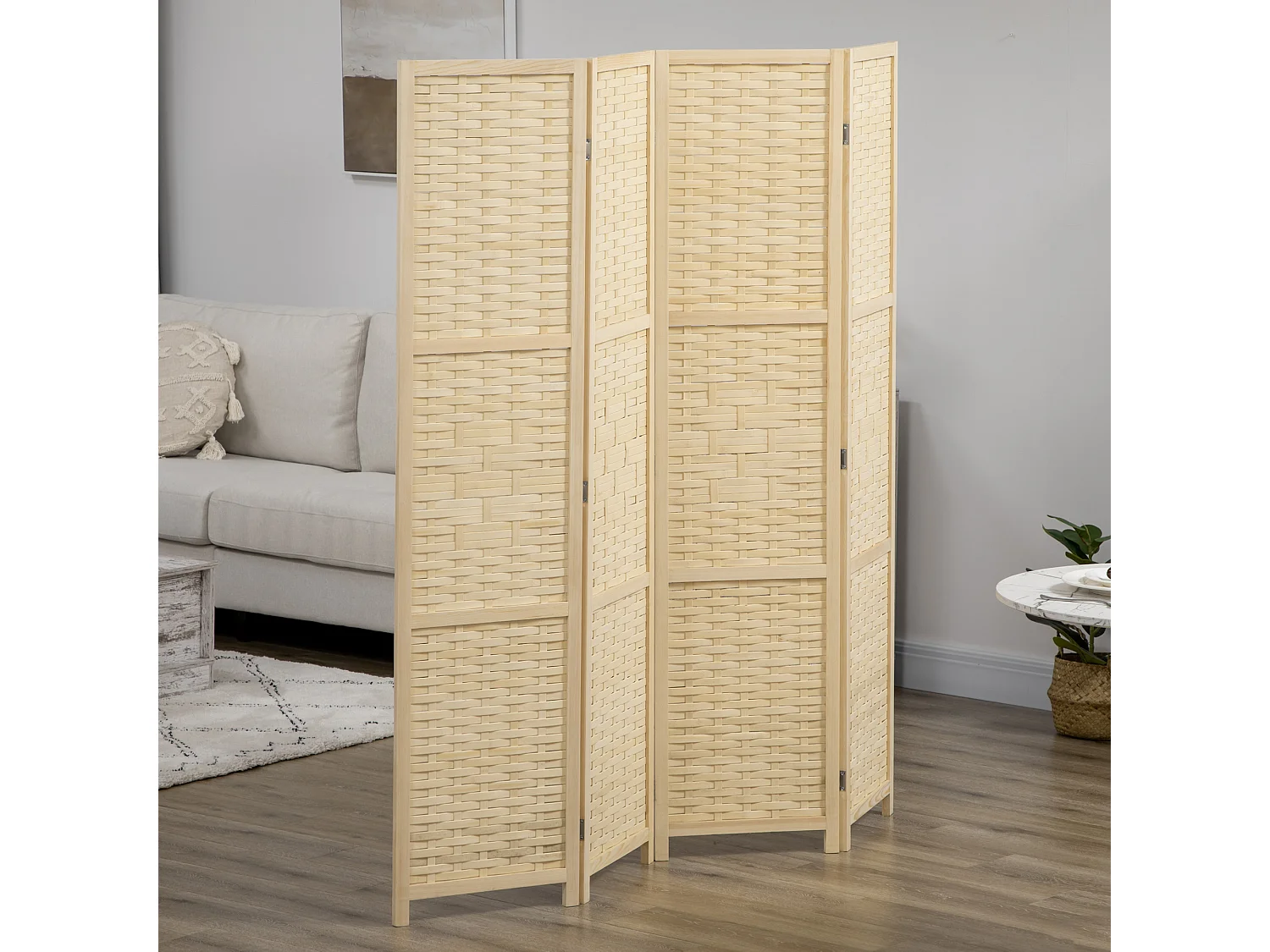 Paravento separé interno 4 ante legno e bambù pieghevole 170cm