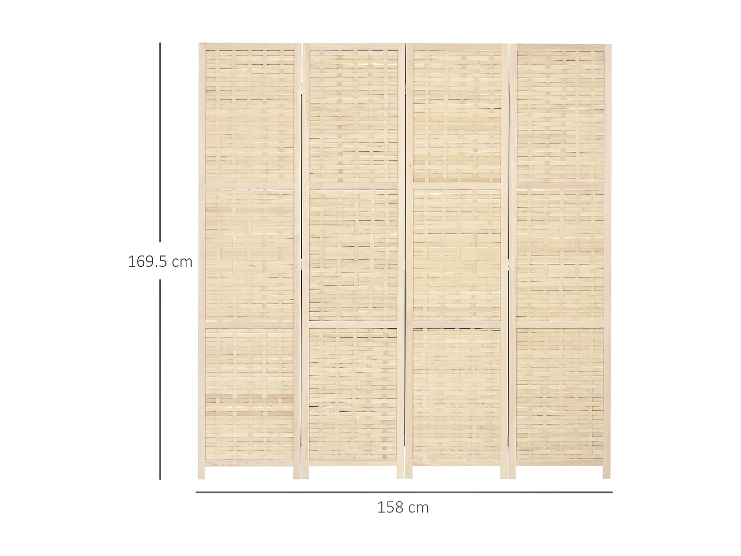 Paravento separé interno 4 ante legno e bambù pieghevole 170cm