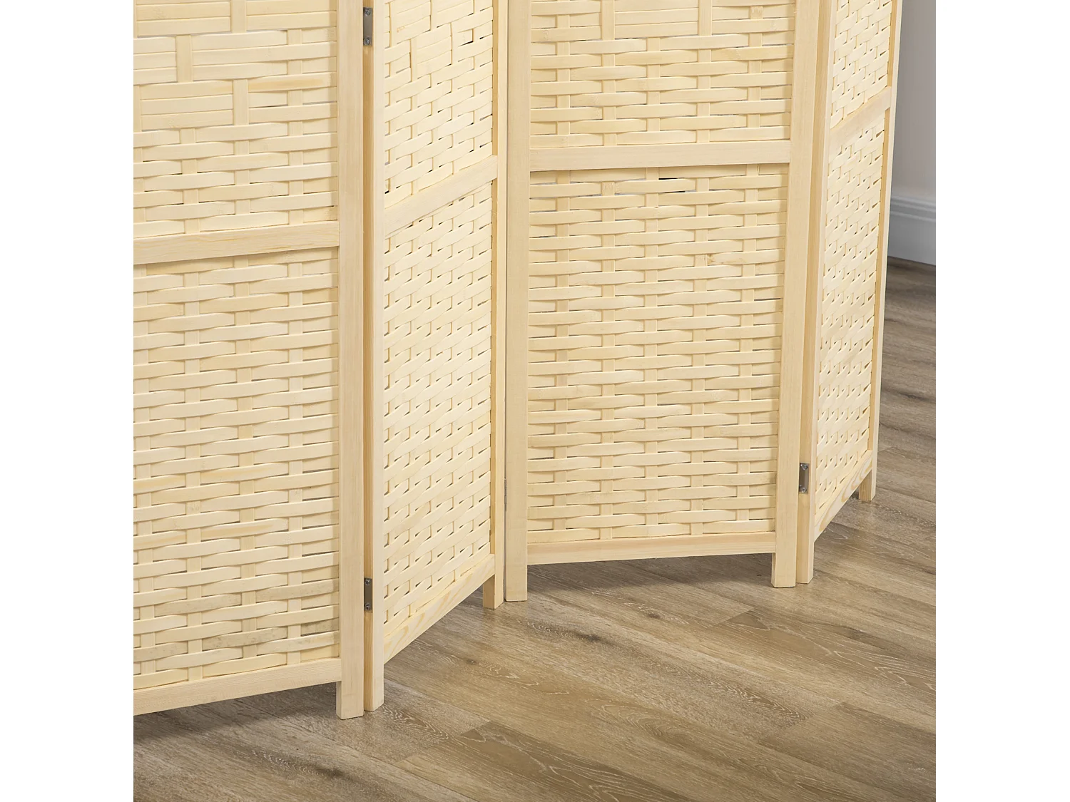 Paravento separé interno 4 ante legno e bambù pieghevole 170cm