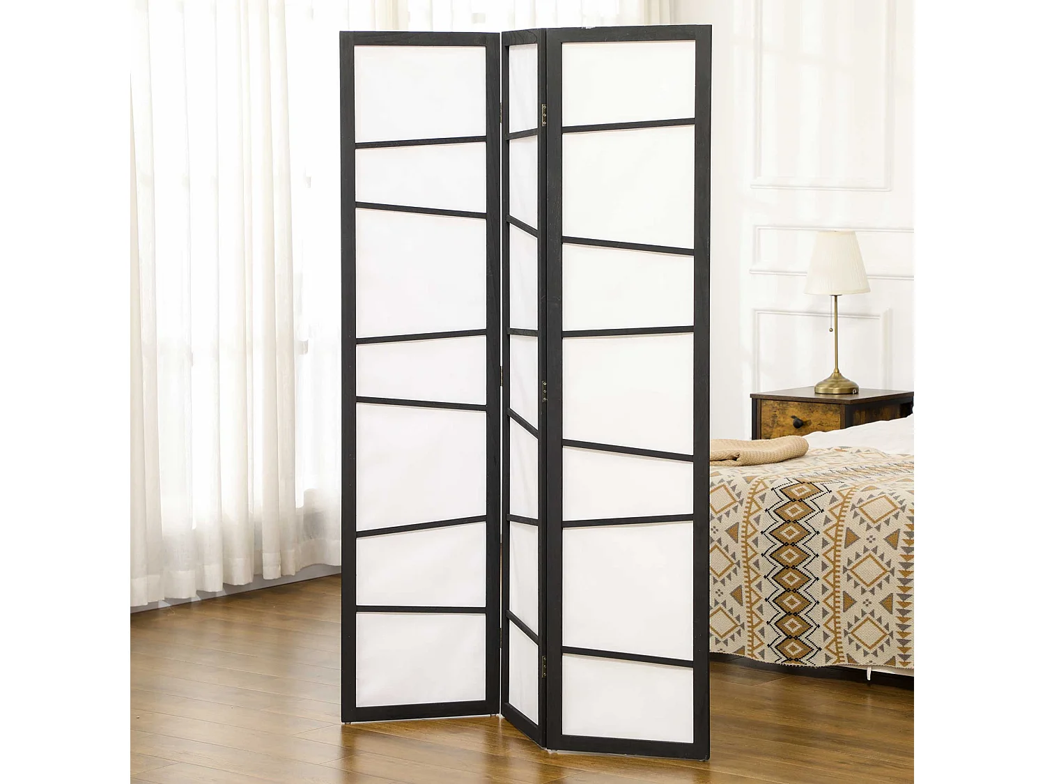 Separè pieghevole da 3 pannelli 120x170cm nero e bianco