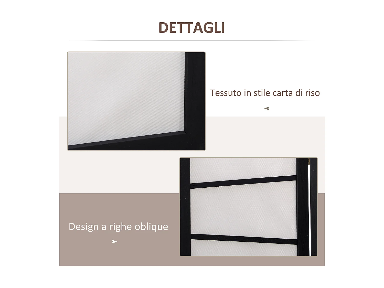Separè pieghevole da 3 pannelli 120x170cm nero e bianco