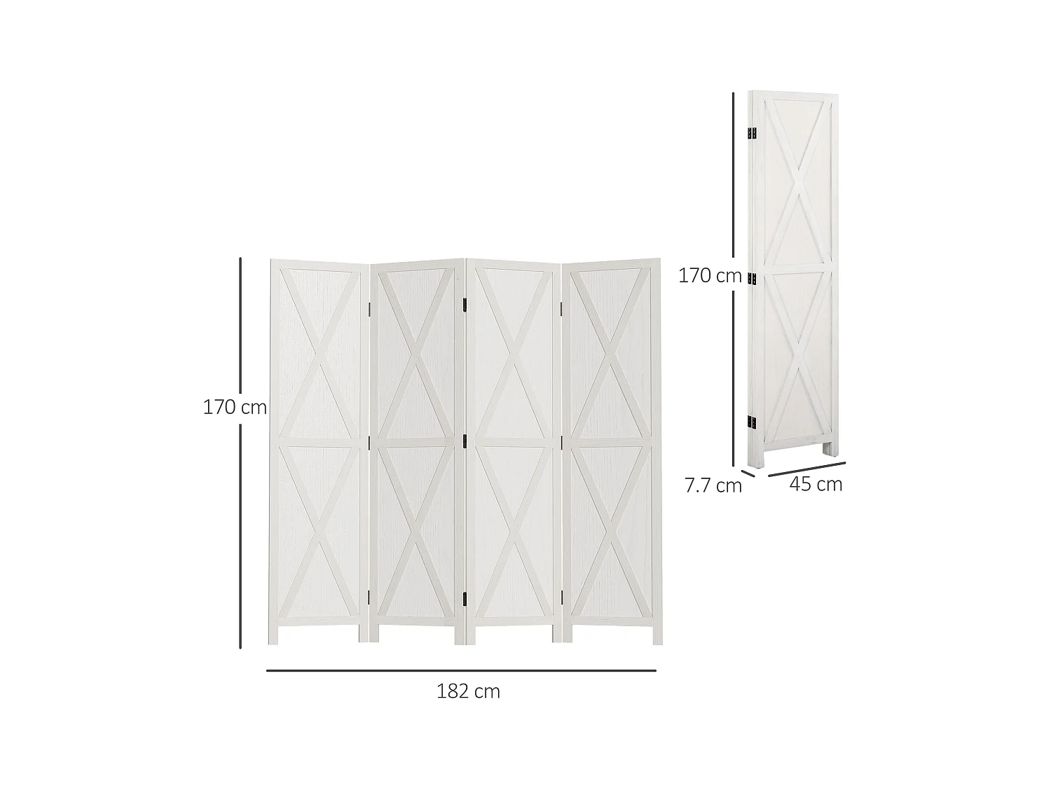 Paravento da interno a 4 ante stile country 182x170cm legno bianco