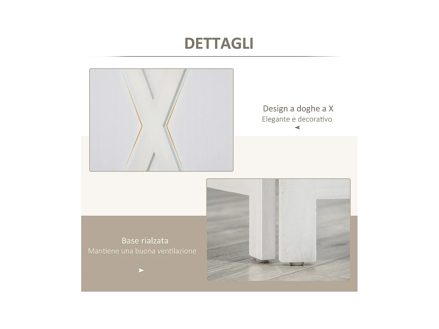 Paravento da interno a 4 ante stile country 182x170cm legno bianco