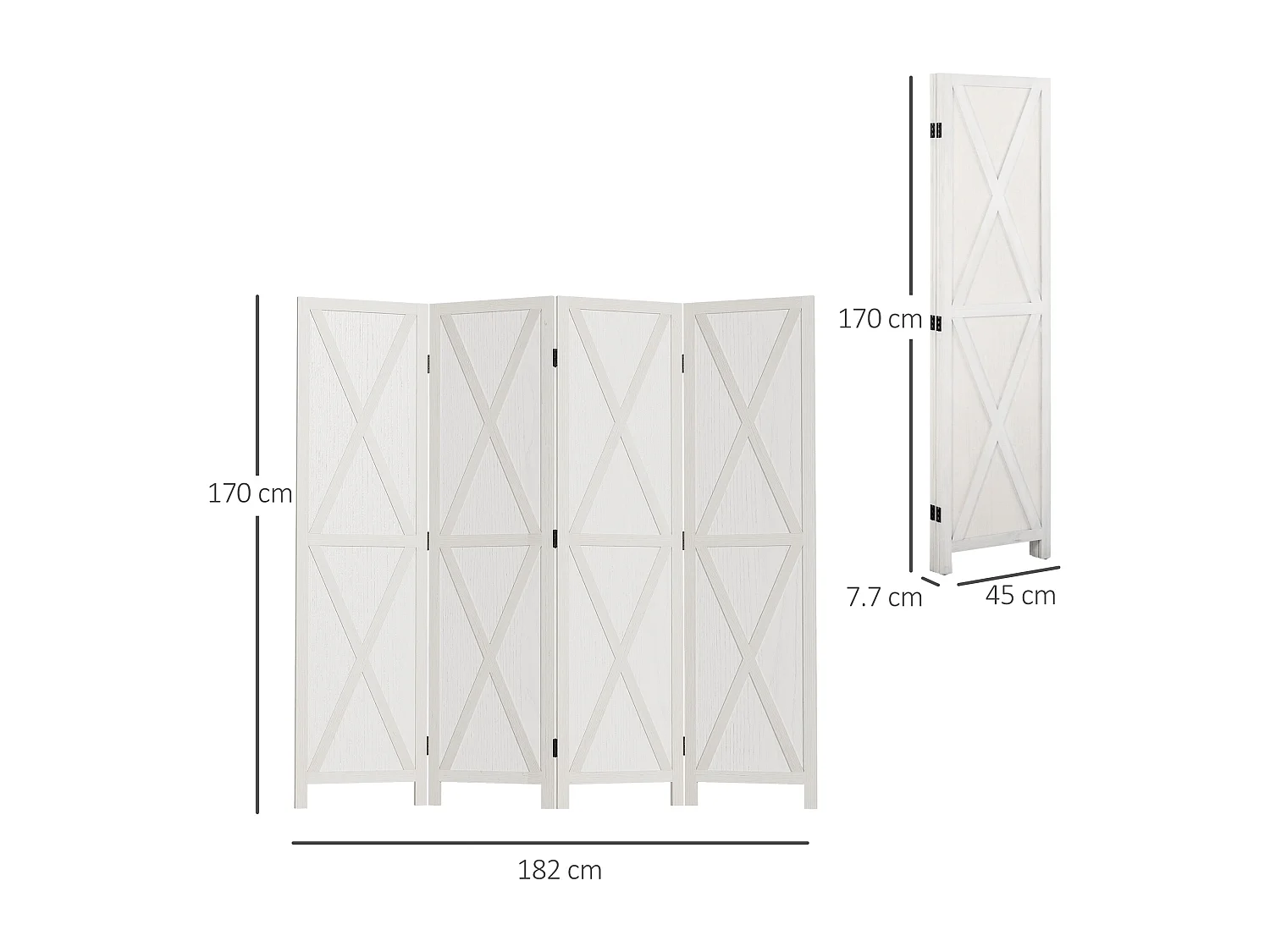 Paravento da interno a 4 ante stile country 182x170cm legno bianco