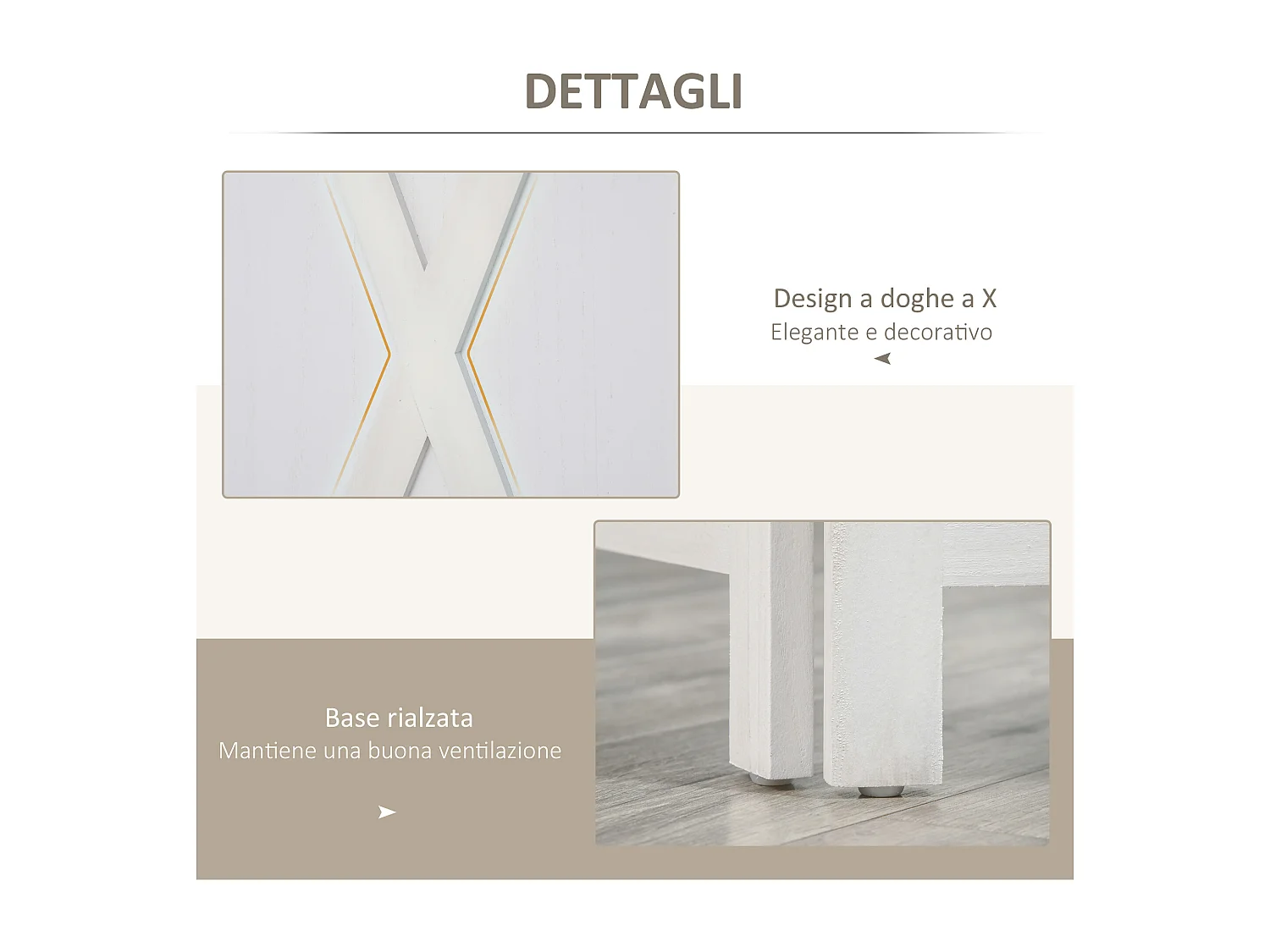 Paravento da interno a 4 ante stile country 182x170cm legno bianco