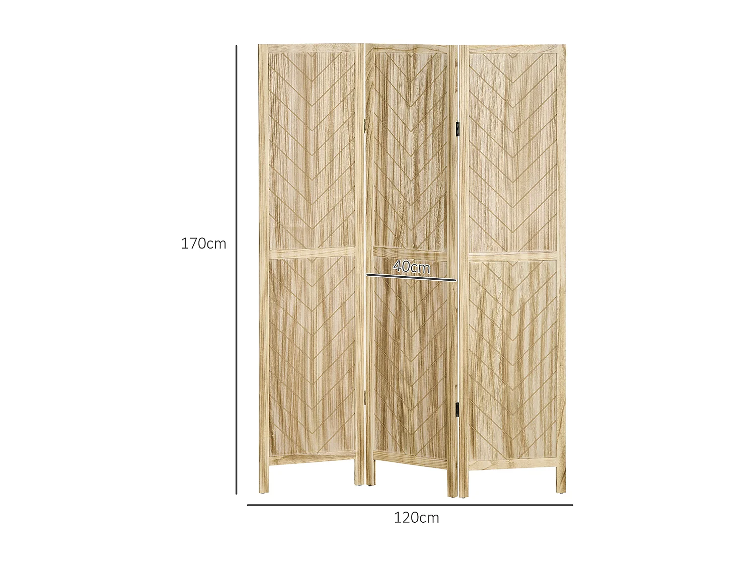Paravento da interno pieghevole a 3 ante in legno 120x1.6x170 cm