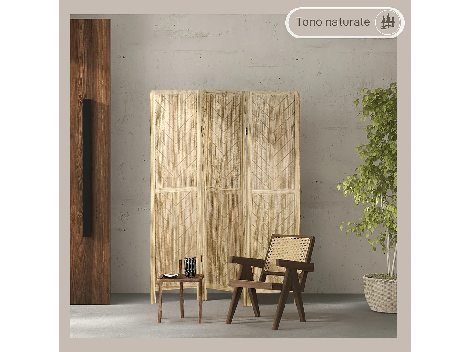 Paravento da interno pieghevole a 3 ante in legno 120x1.6x170 cm