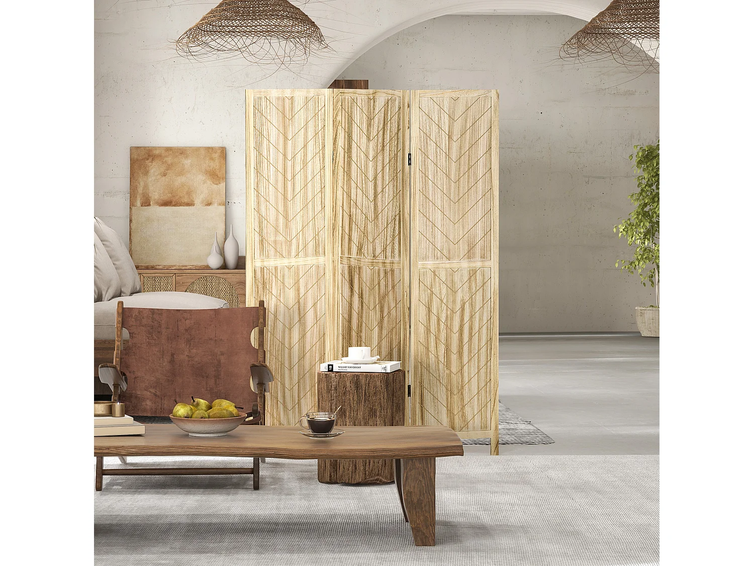 Paravento da interno pieghevole a 3 ante in legno 120x1.6x170 cm