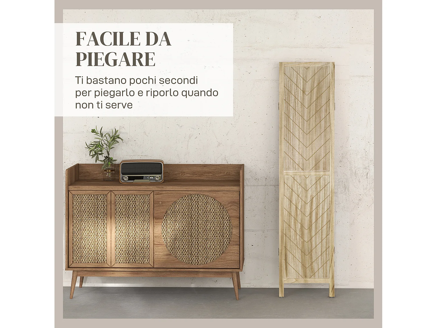 Paravento da interno pieghevole a 3 ante in legno 120x1.6x170 cm