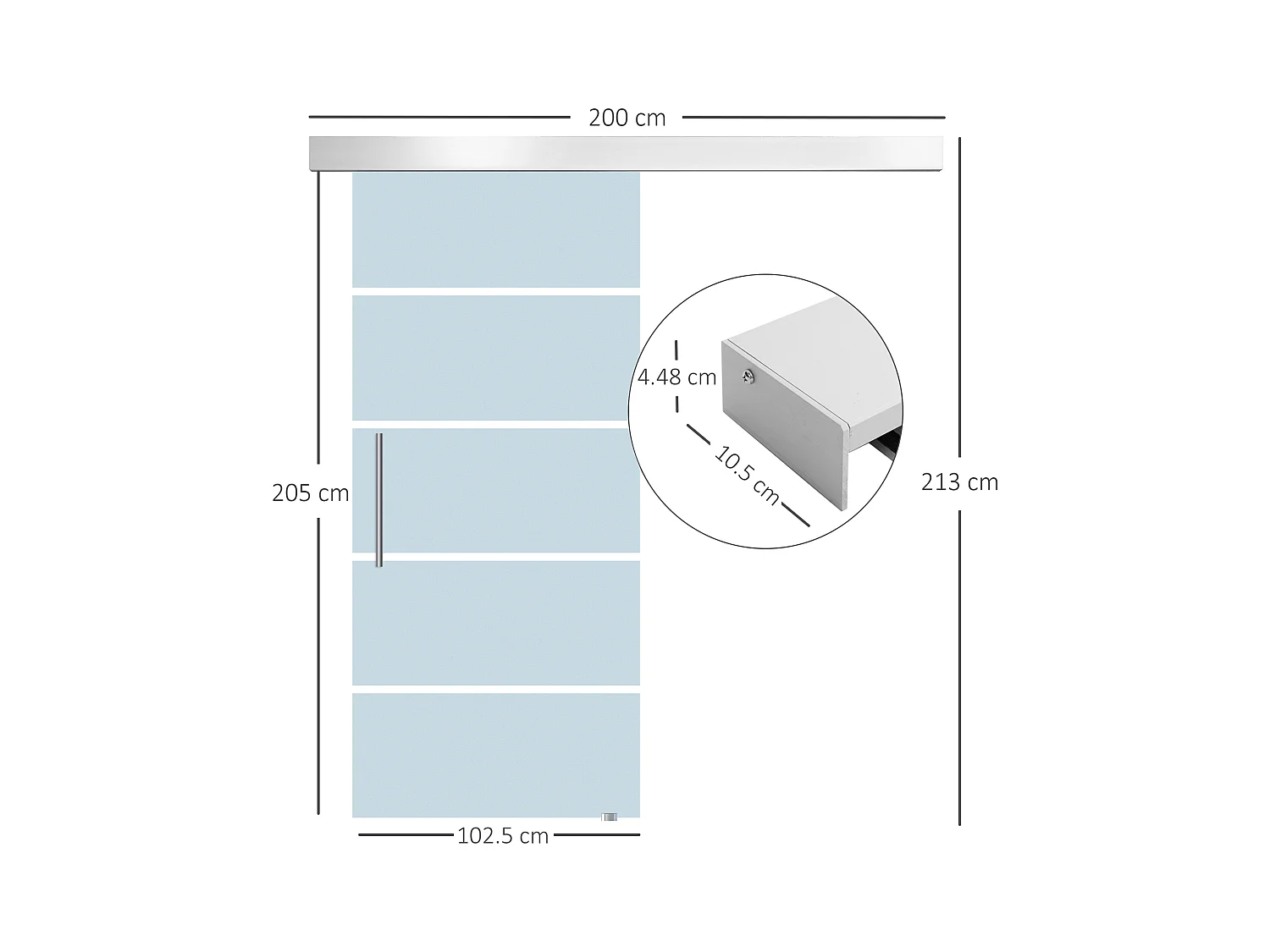 Porta scorrevole in vetro satinato 8 mm con maniglia 205x102.5 cm