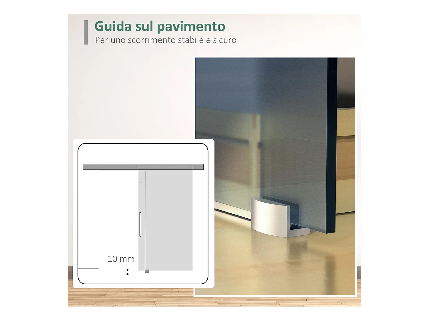 Porta scorrevole in vetro satinato 8 mm con maniglia 205x102.5 cm