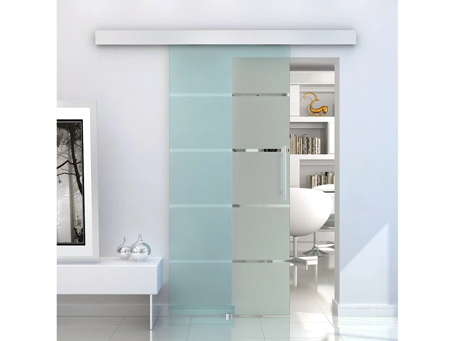 Porta scorrevole in vetro satinato 8 mm con maniglia 205x102.5 cm