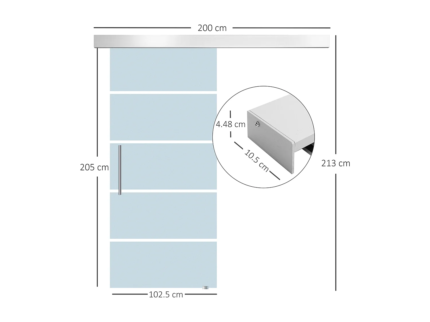 Porta scorrevole in vetro satinato 8 mm con maniglia 205x102.5 cm