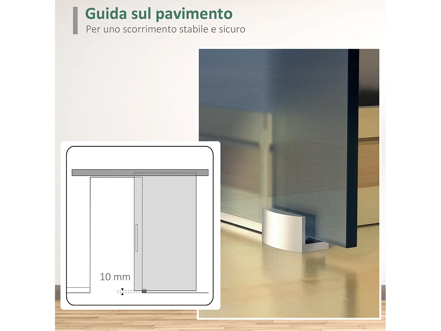 Porta scorrevole in vetro satinato 8 mm con maniglia 205x102.5 cm