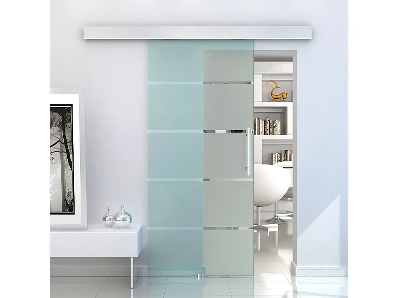 Porta scorrevole in vetro satinato 8 mm con maniglia 205x102.5 cm
