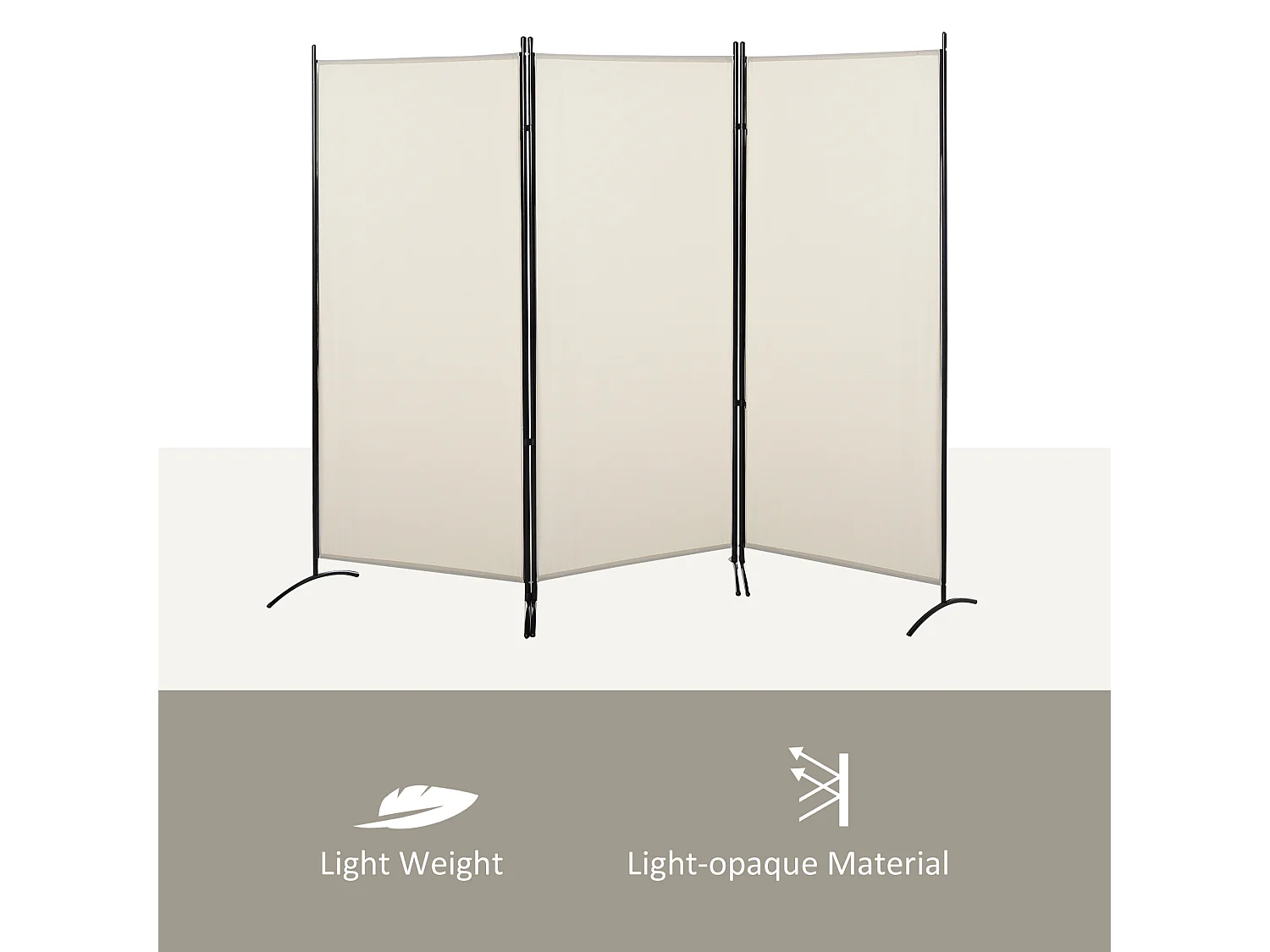 Separé da interno pieghevole a 3 pannelli metallo e poliestere beige