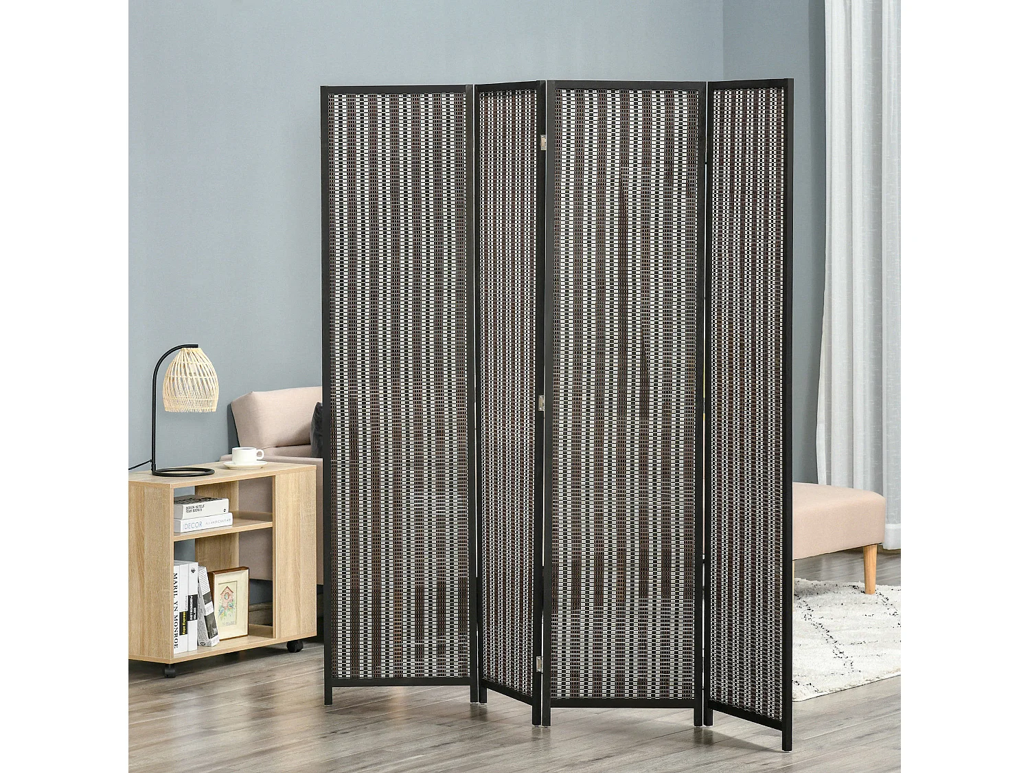 Separé paravento in legno e bambù 4 pannelli altezza 180cm
