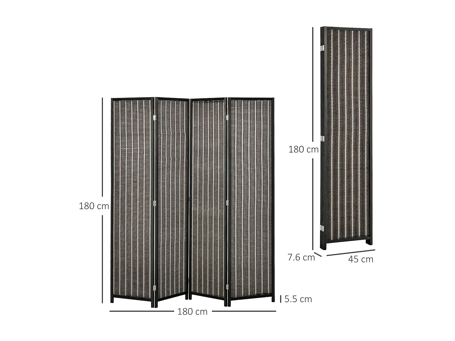Separé paravento in legno e bambù 4 pannelli altezza 180cm