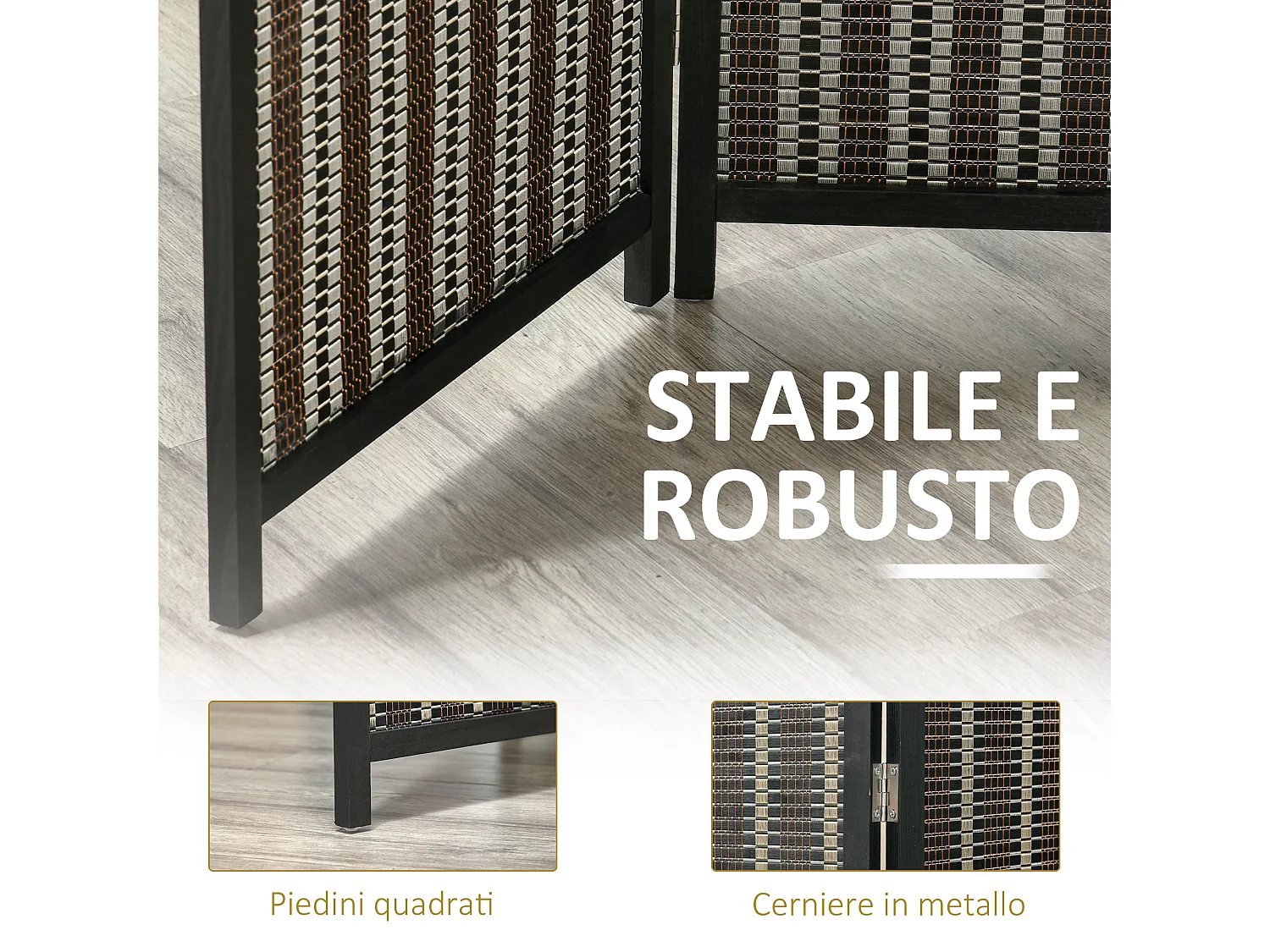 Separé paravento in legno e bambù 4 pannelli altezza 180cm