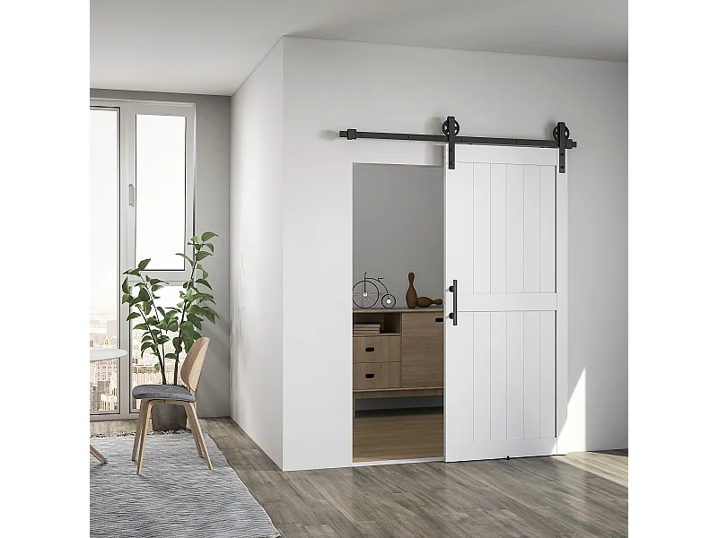 Porta scorrevole in stile country in legno e acciaio bianco e nero