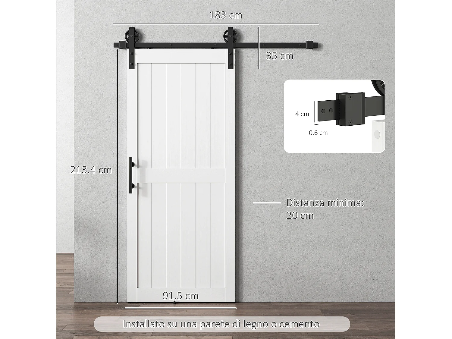 Porta scorrevole in stile country in legno e acciaio bianco e nero