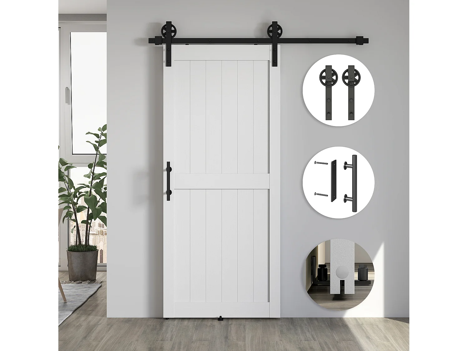 Porta scorrevole in stile country in legno e acciaio bianco e nero