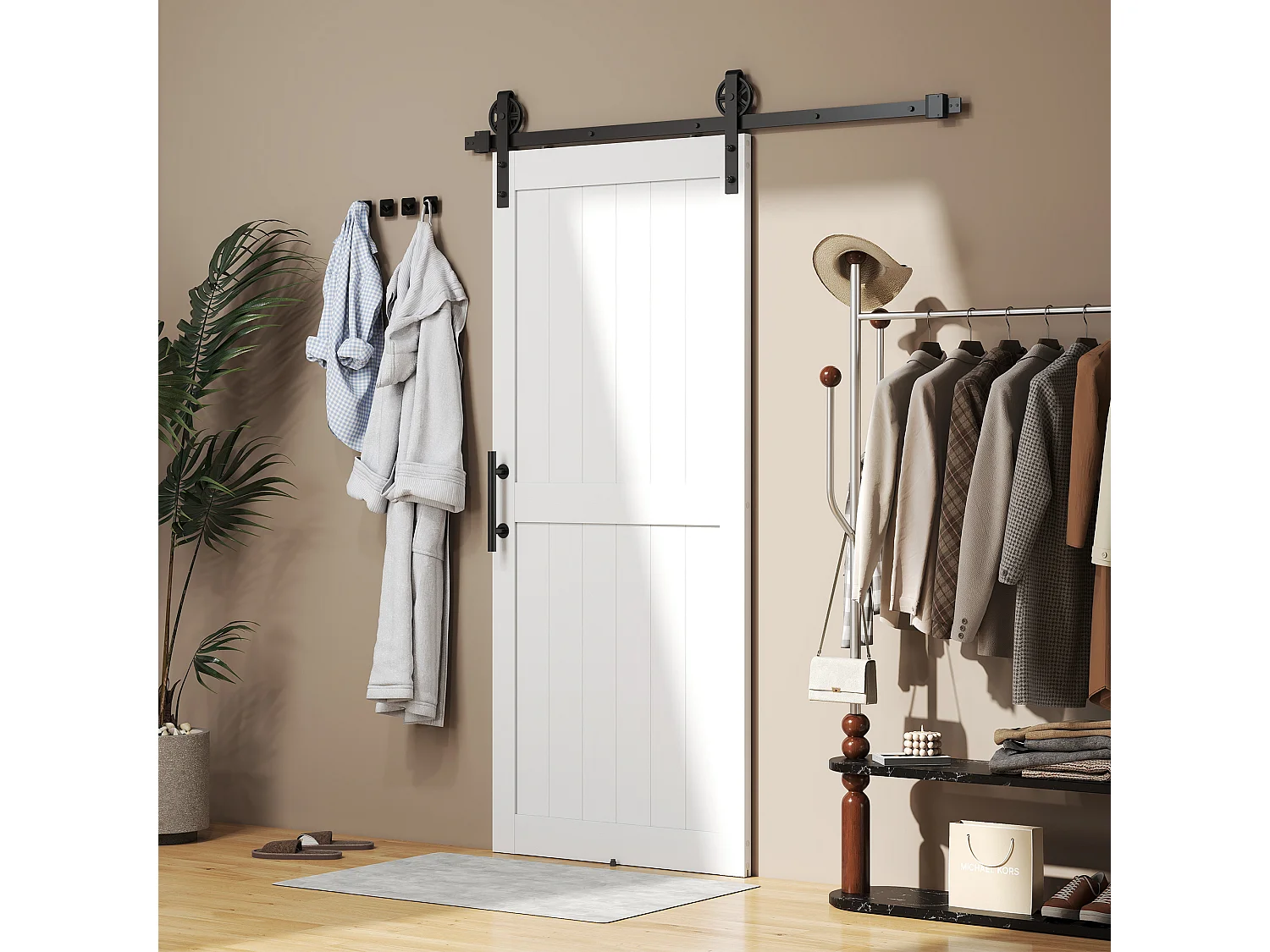 Porta scorrevole in stile country in legno e acciaio bianco e nero