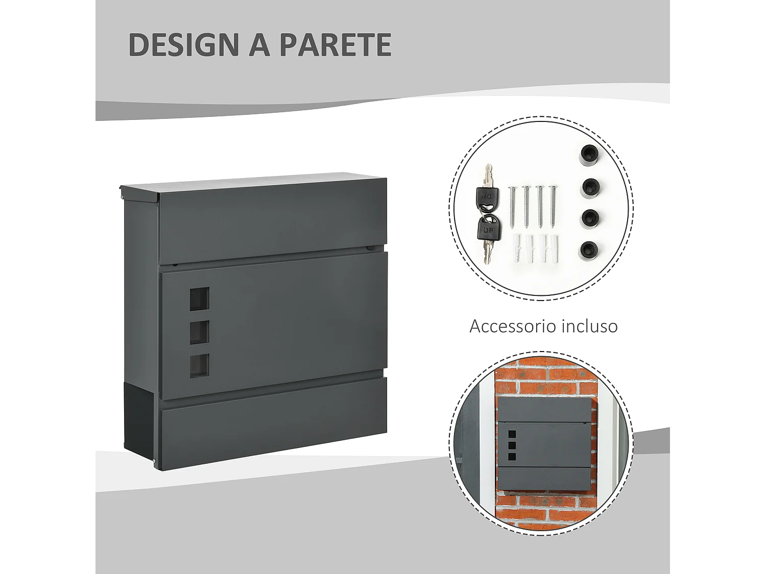 Cassetta postale in acciaio zincato con 3 fessure e 2 chiavi