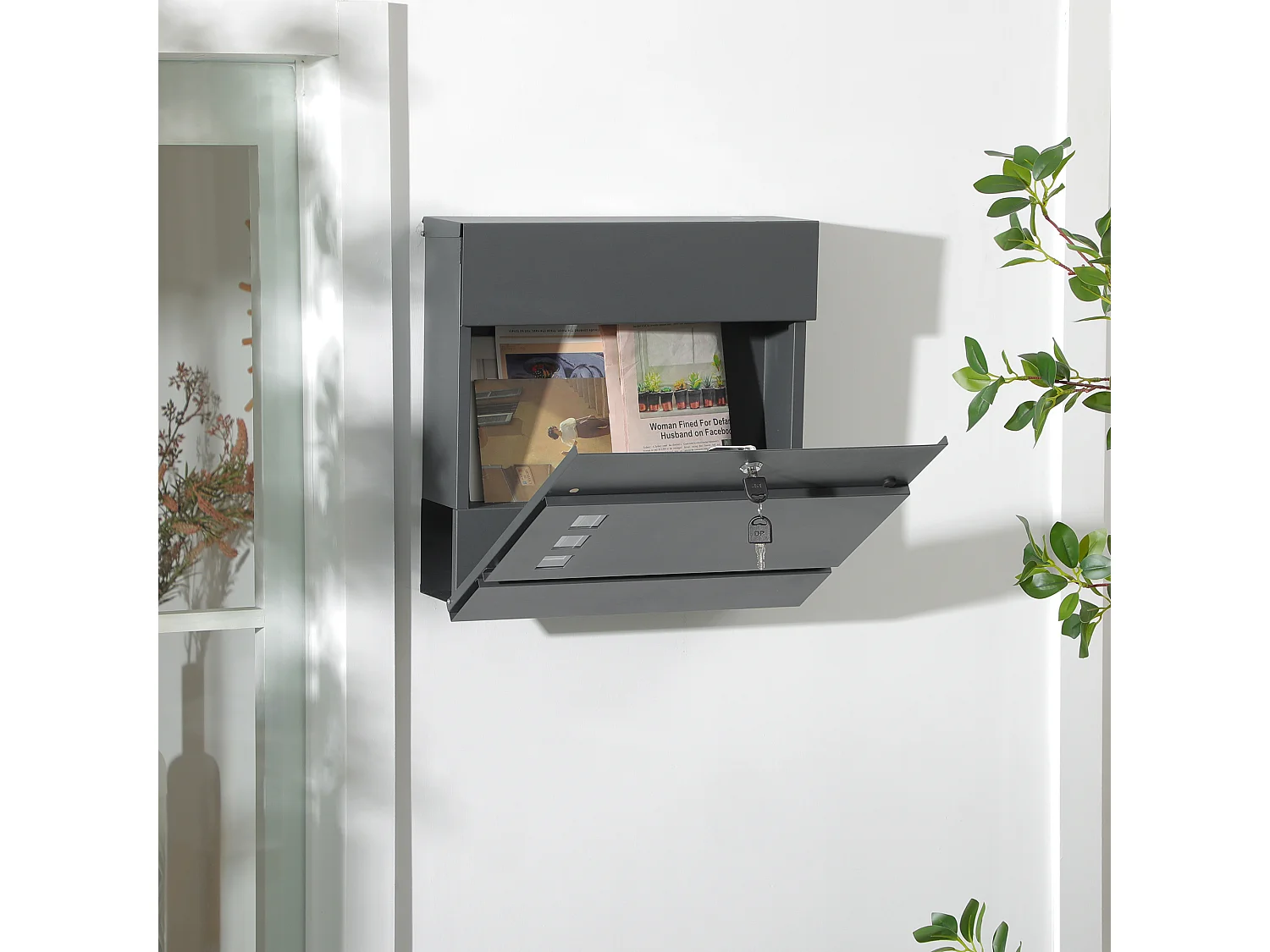 Cassetta postale in acciaio zincato con 3 fessure e 2 chiavi