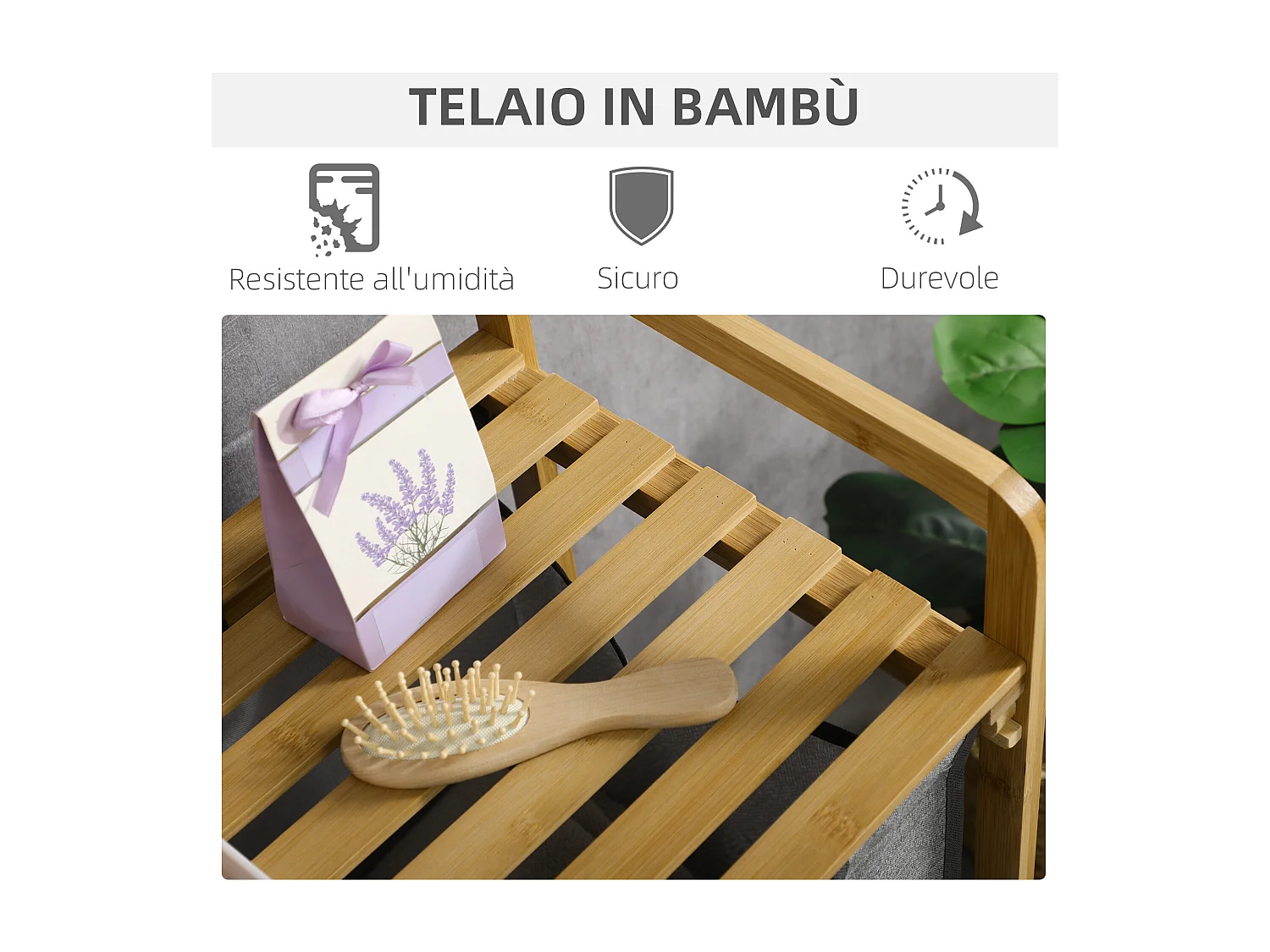 Portabiancheria con doppio cesto e ripiano 63.5x33x73cm grigio