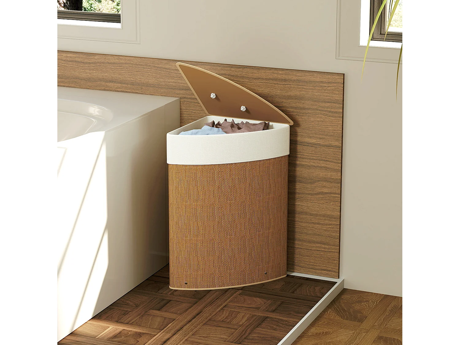 Cesto Portabiancheria da 55L con sacco estraibile in bambù marrone