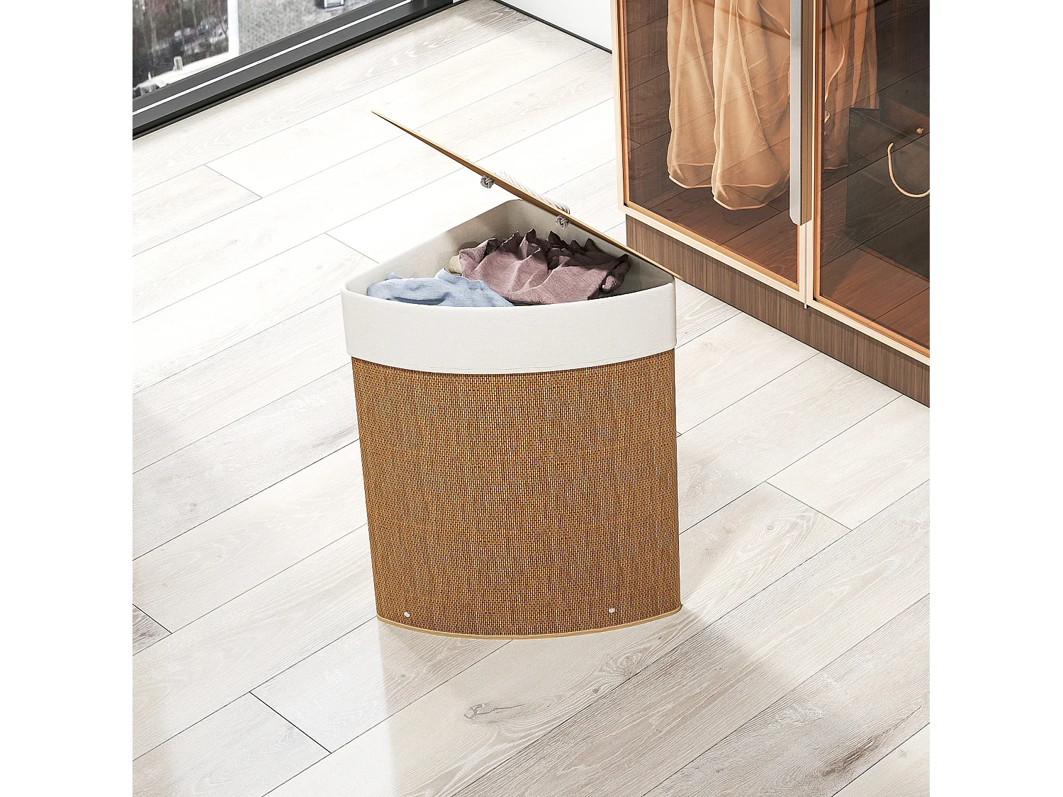 Cesto Portabiancheria da 55L con sacco estraibile in bambù marrone