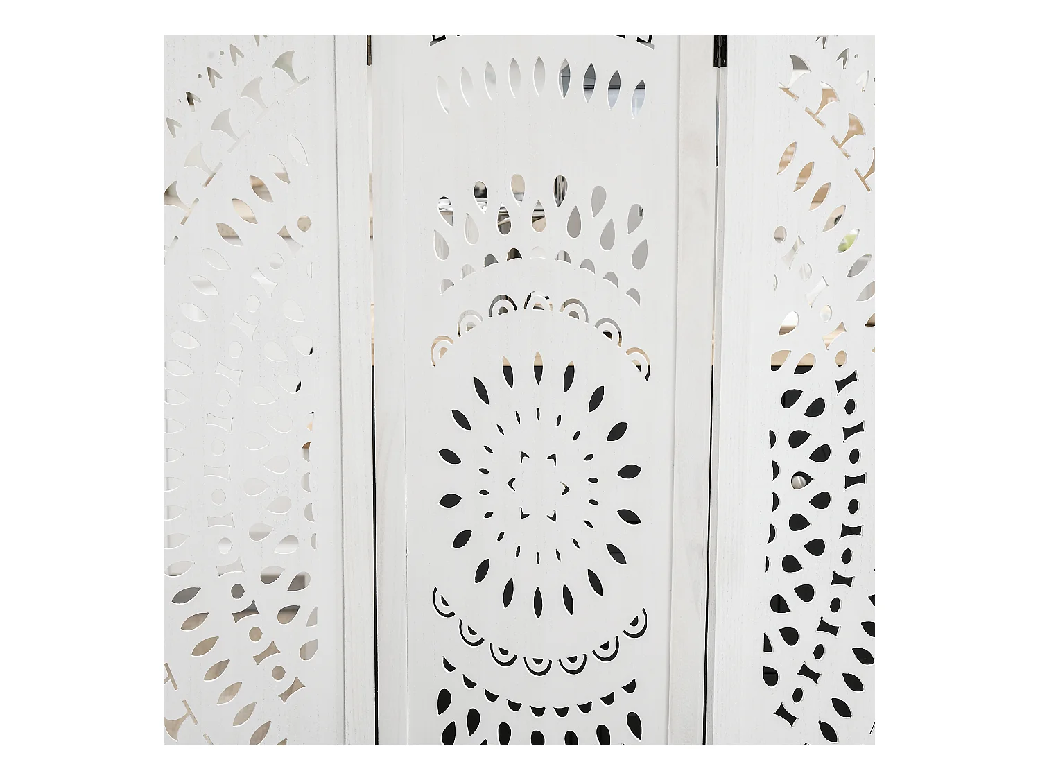 Paravento da interni pieghevole a 3 pannelli in legno bianco