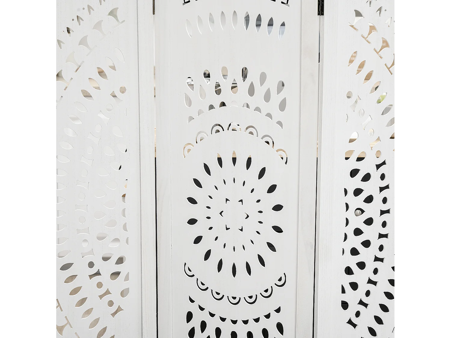 Paravento da interni pieghevole a 3 pannelli in legno bianco