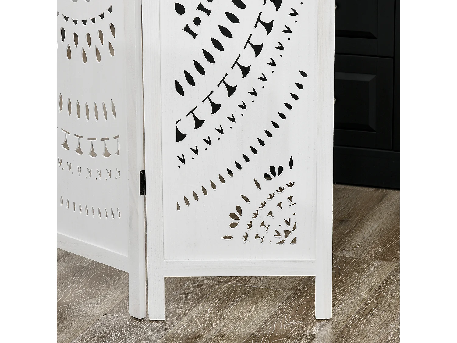 Paravento da interni pieghevole a 3 pannelli in legno bianco